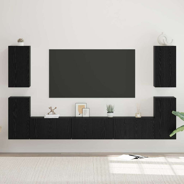 Set comodă TV cu raft Altele cu depozitare cu ușă 7 pcs Stejar negru Lemn compozit - WALTI WALTI