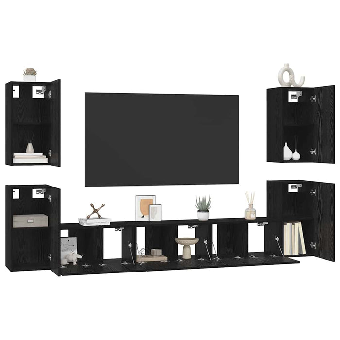 Set comodă TV cu raft Altele cu depozitare cu ușă 7 pcs Stejar negru Lemn compozit - WALTI WALTI