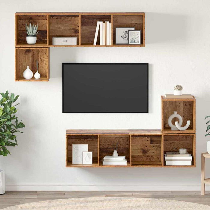 Set comodă TV Pe perete 4 pcs Lemn Vechi Lemn compozit - WALTI WALTI