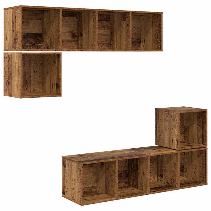 Set comodă TV Pe perete 4 pcs Lemn Vechi Lemn compozit - WALTI WALTI