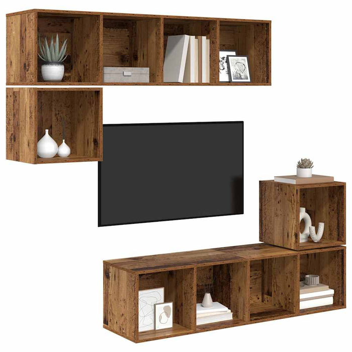 Set comodă TV Pe perete 4 pcs Lemn Vechi Lemn compozit - WALTI WALTI