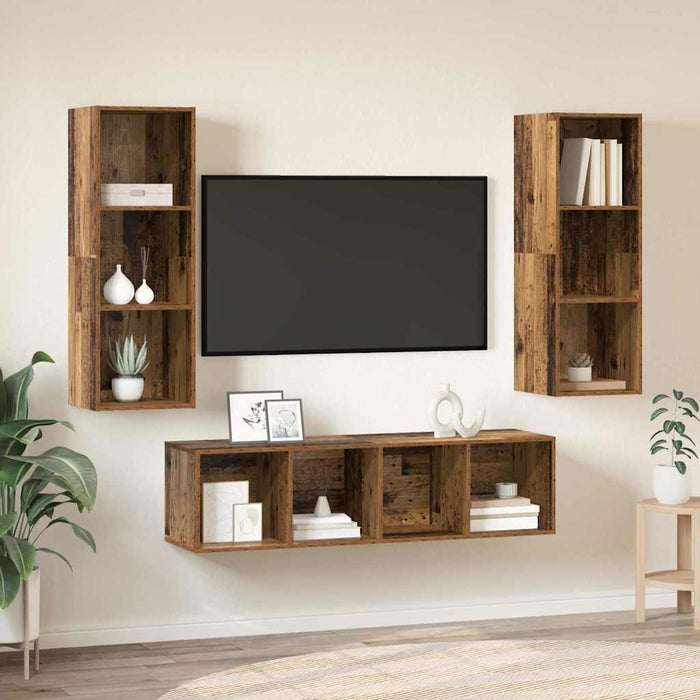 Set dulap TV 3 pcs Lemn vechi 37 x 37 x 142.5 cm Lemn compozit - WALTI WALTI