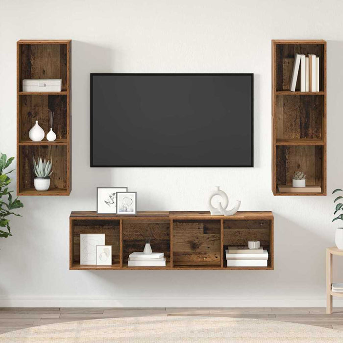 Set dulap TV 3 pcs Lemn vechi 37 x 37 x 142.5 cm Lemn compozit - WALTI WALTI