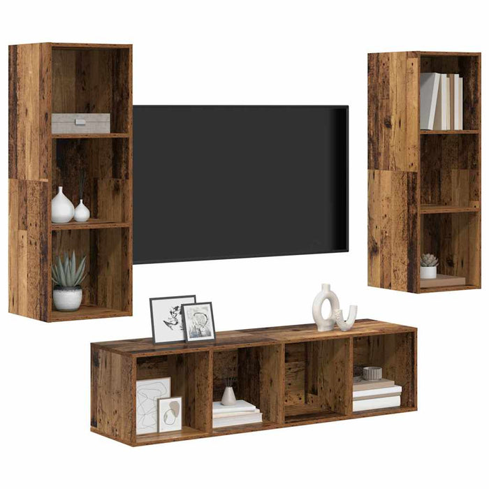 Set dulap TV 3 pcs Lemn vechi 37 x 37 x 142.5 cm Lemn compozit - WALTI WALTI