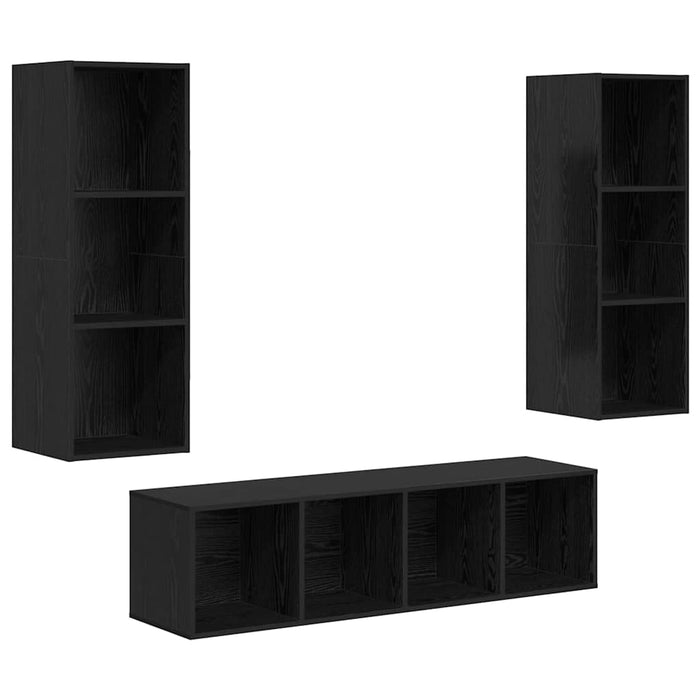 Set dulap TV cu raft Pe perete 3 pcs Stejar negru 37 x 37 x 142.5 cm - WALTI WALTI