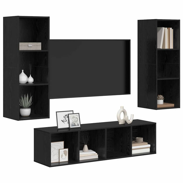 Set dulap TV cu raft Pe perete 3 pcs Stejar negru 37 x 37 x 142.5 cm - WALTI WALTI