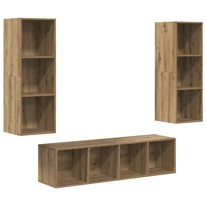Set dulap TV cu raft 3 pcs stejar artizanal 37 x 37 x 142.5 cm - WALTI WALTI