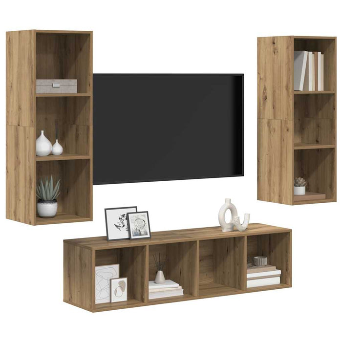 Set dulap TV cu raft 3 pcs stejar artizanal 37 x 37 x 142.5 cm - WALTI WALTI