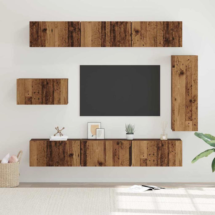 Set comodă TV 8 pcs Lemn vechi 30.5 x 30 x 90 cm Lemn compozit - WALTI WALTI
