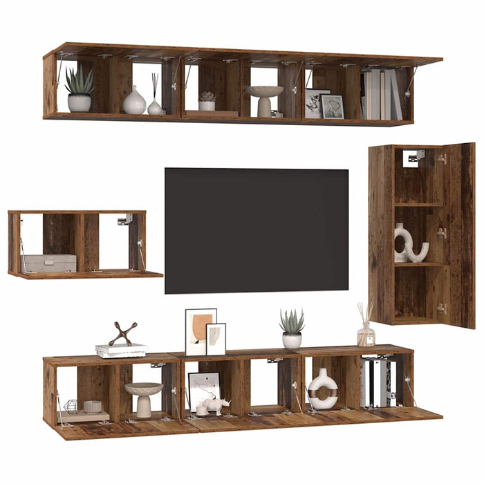 Set comodă TV 8 pcs Lemn vechi 30.5 x 30 x 90 cm Lemn compozit - WALTI WALTI