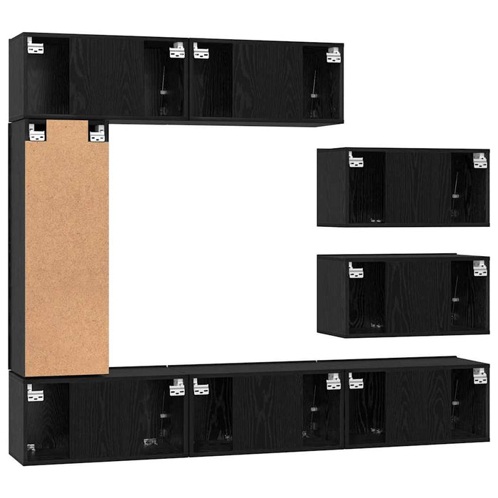Set comodă TV cu raft Pe perete Altele 8 pcs Stejar negru 30.5 x 30 x 90 cm - WALTI WALTI