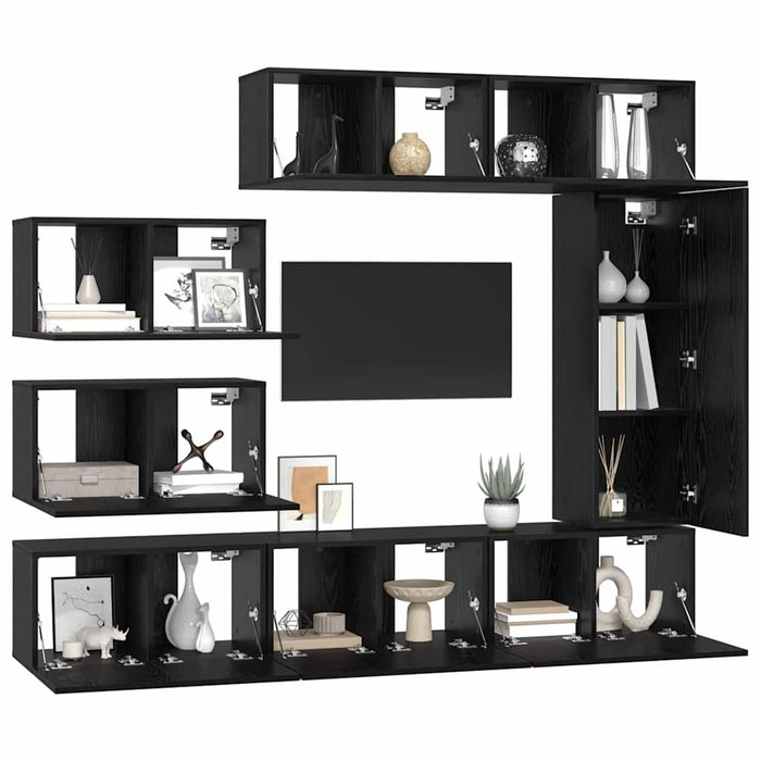 Set comodă TV cu raft Pe perete Altele 8 pcs Stejar negru 30.5 x 30 x 90 cm - WALTI WALTI