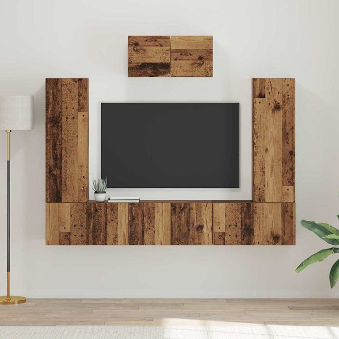 Set comodă TV Pe perete 7 pcs Lemn Vechi Lemn compozit - WALTI WALTI