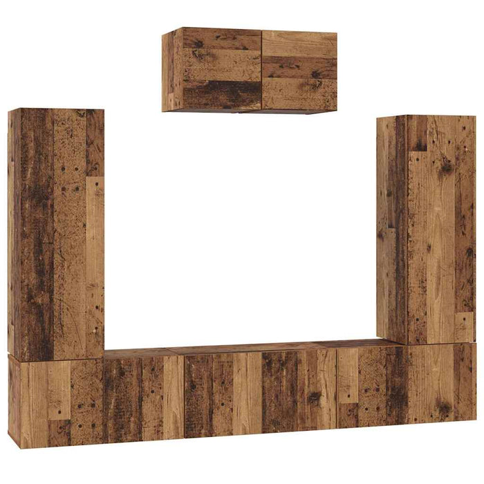 Set comodă TV Pe perete 7 pcs Lemn Vechi Lemn compozit - WALTI WALTI