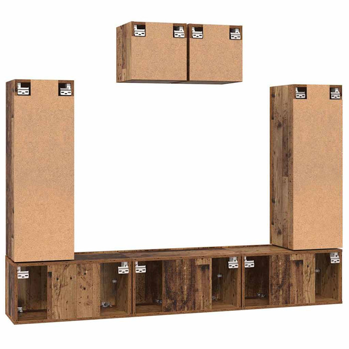 Set comodă TV Pe perete 7 pcs Lemn Vechi Lemn compozit - WALTI WALTI