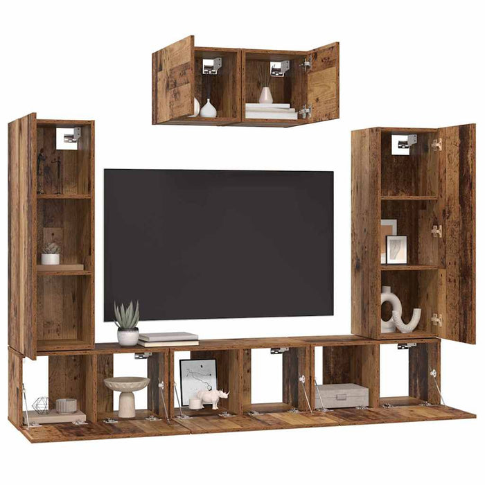 Set comodă TV Pe perete 7 pcs Lemn Vechi Lemn compozit - WALTI WALTI