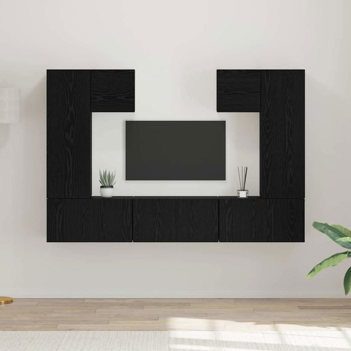 Set comodă TV Pe perete 7 pcs Stejar Negru Lemn compozit - WALTI WALTI