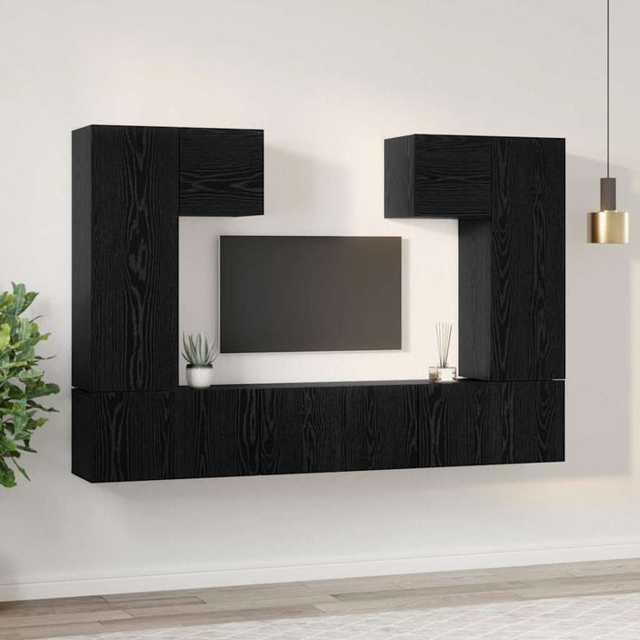 Set comodă TV Pe perete 7 pcs Stejar Negru Lemn compozit - WALTI WALTI