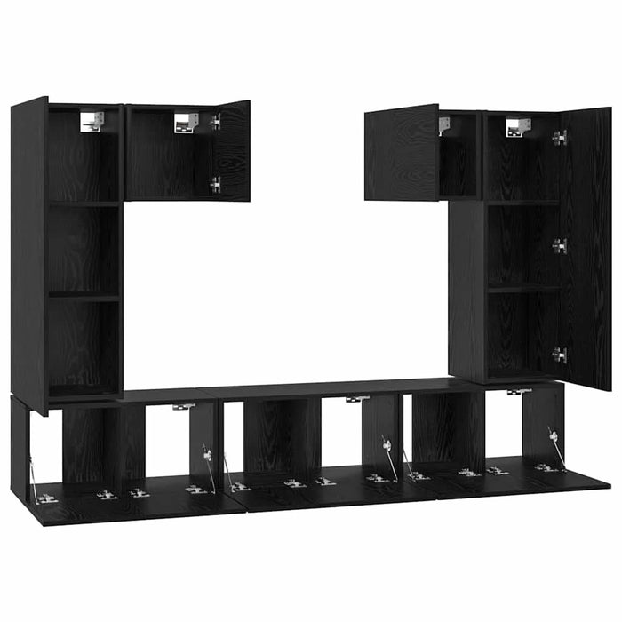 Set comodă TV Pe perete 7 pcs Stejar Negru Lemn compozit - WALTI WALTI