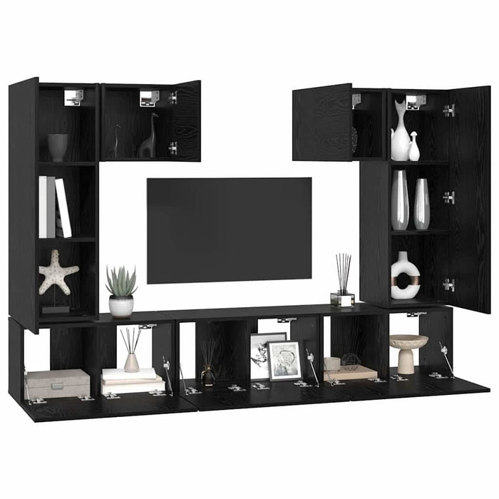 Set comodă TV Pe perete 7 pcs Stejar Negru Lemn compozit - WALTI WALTI