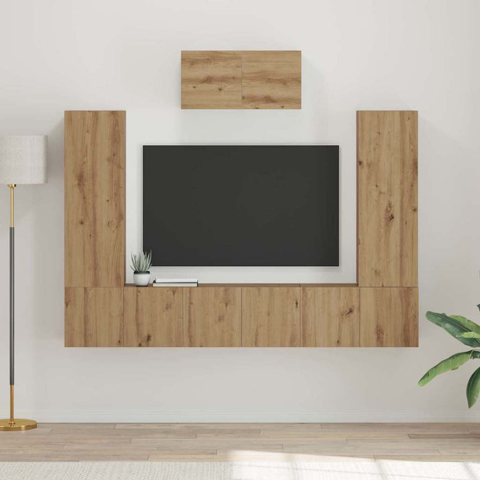 Set comodă TV 7 pcs Stejar Artizanal Lemn compozit WALTI
