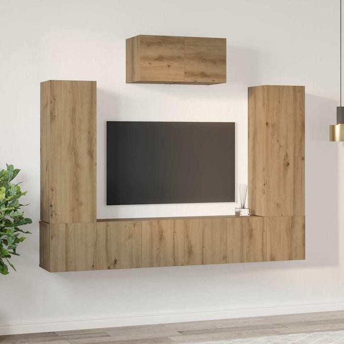 Set comodă TV 7 pcs Stejar Artizanal Lemn compozit WALTI
