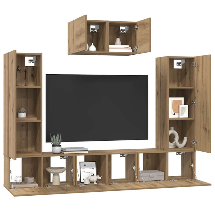 Set comodă TV 7 pcs Stejar Artizanal Lemn compozit WALTI