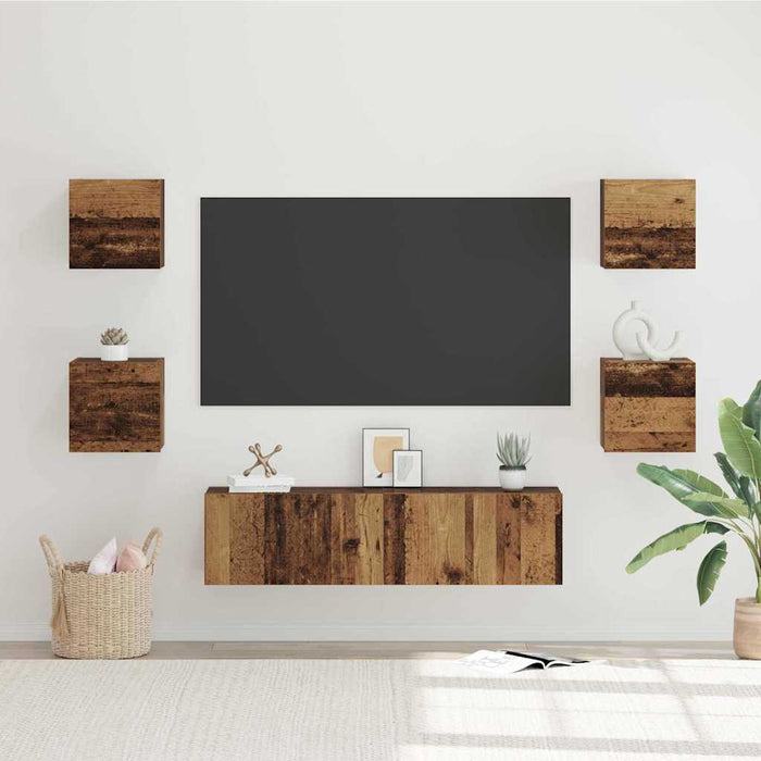 Set comodă TV Pe perete 6 pcs Lemn Vechi Lemn compozit - WALTI WALTI