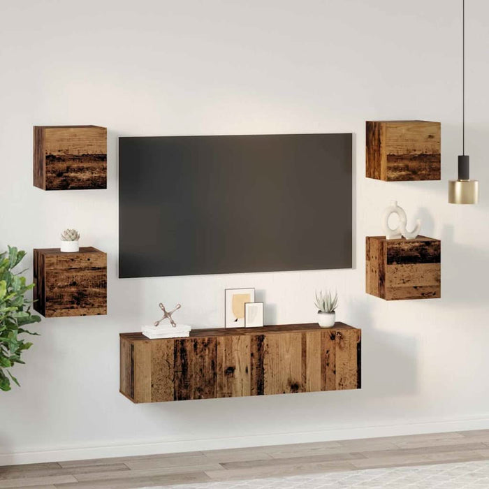 Set comodă TV Pe perete 6 pcs Lemn Vechi Lemn compozit - WALTI WALTI