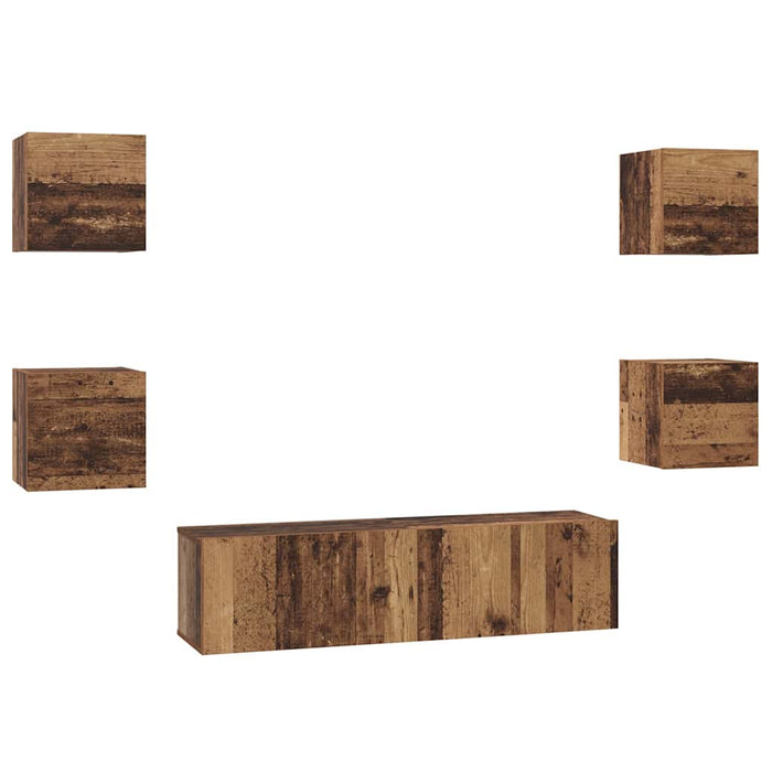 Set comodă TV Pe perete 6 pcs Lemn Vechi Lemn compozit - WALTI WALTI