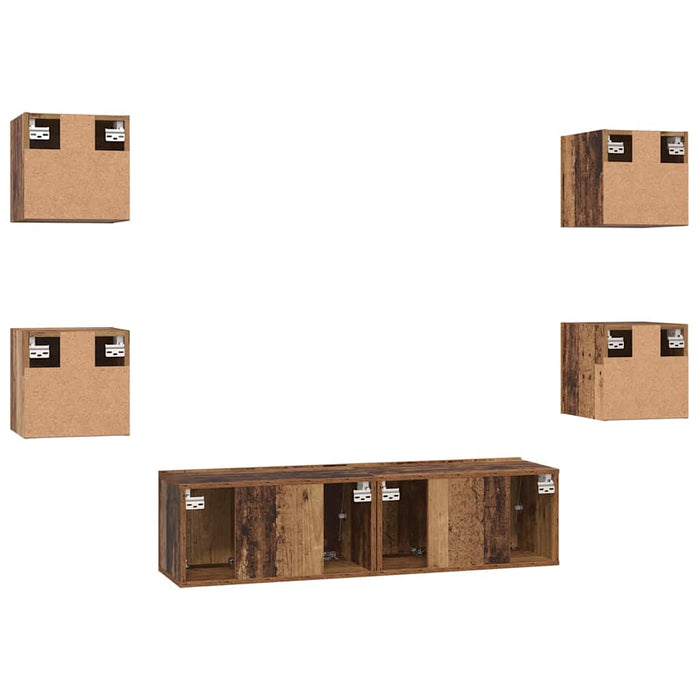 Set comodă TV Pe perete 6 pcs Lemn Vechi Lemn compozit - WALTI WALTI