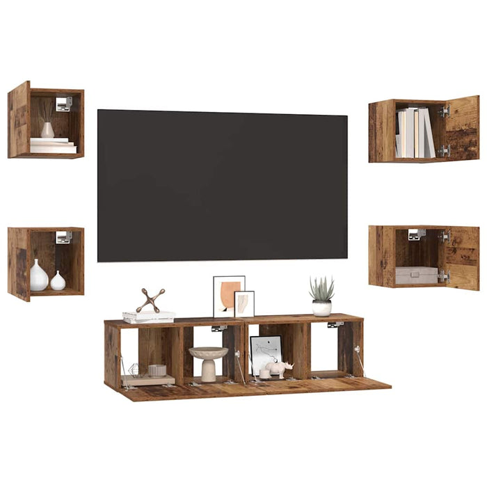 Set comodă TV Pe perete 6 pcs Lemn Vechi Lemn compozit - WALTI WALTI