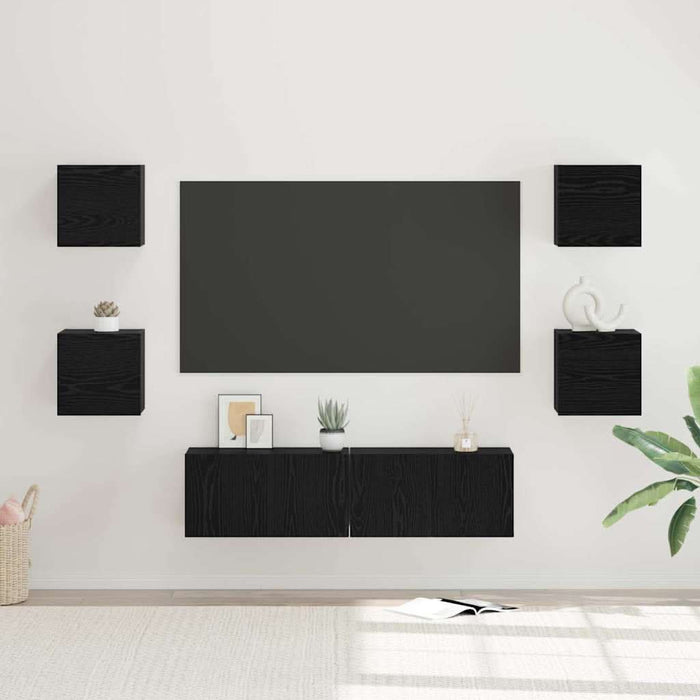 Set comodă TV Pe perete 6 pcs Stejar Negru Lemn compozit - WALTI WALTI