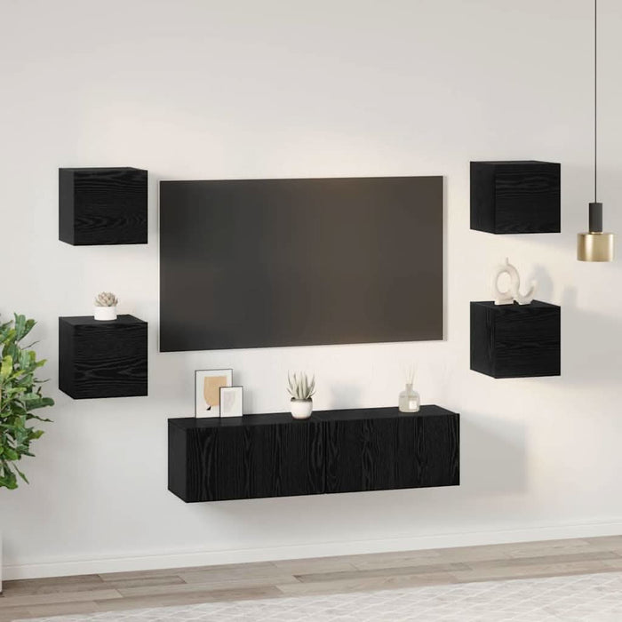 Set comodă TV Pe perete 6 pcs Stejar Negru Lemn compozit - WALTI WALTI