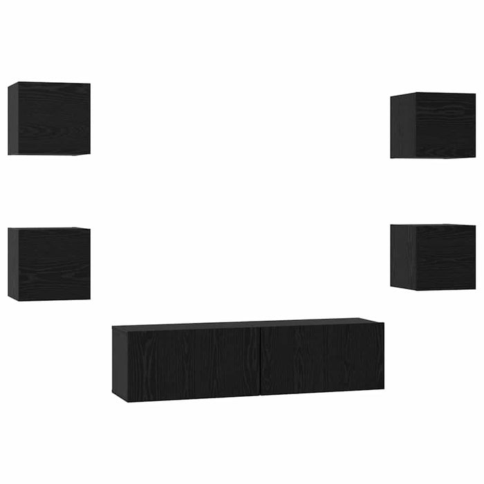 Set comodă TV Pe perete 6 pcs Stejar Negru Lemn compozit - WALTI WALTI