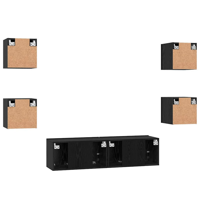 Set comodă TV Pe perete 6 pcs Stejar Negru Lemn compozit - WALTI WALTI