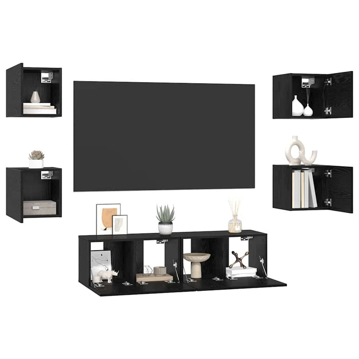 Set comodă TV Pe perete 6 pcs Stejar Negru Lemn compozit - WALTI WALTI