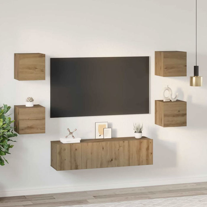 Set comodă TV Pe perete 6 pcs Stejar Artizanal Lemn compozit - WALTI WALTI