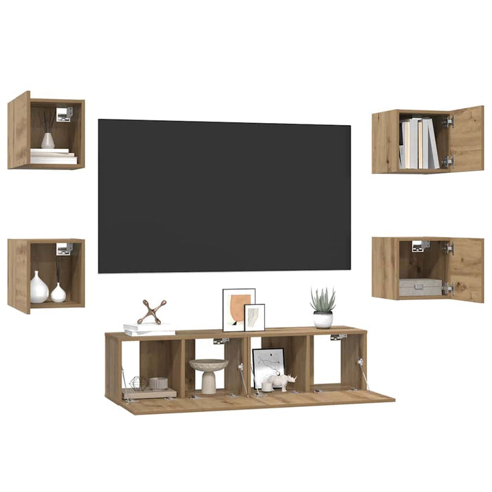 Set comodă TV Pe perete 6 pcs Stejar Artizanal Lemn compozit - WALTI WALTI