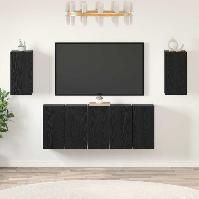 Set comodă TV Pe perete 7 pcs Stejar Negru 30,5 x 30 x 60 cm - WALTI WALTI
