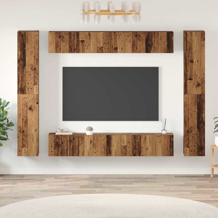 Set comodă TV Pe perete 10 pcs Lemn Vechi Lemn compozit - WALTI WALTI