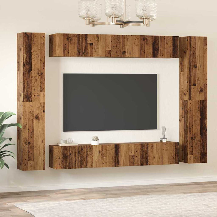 Set comodă TV Pe perete 10 pcs Lemn Vechi Lemn compozit - WALTI WALTI