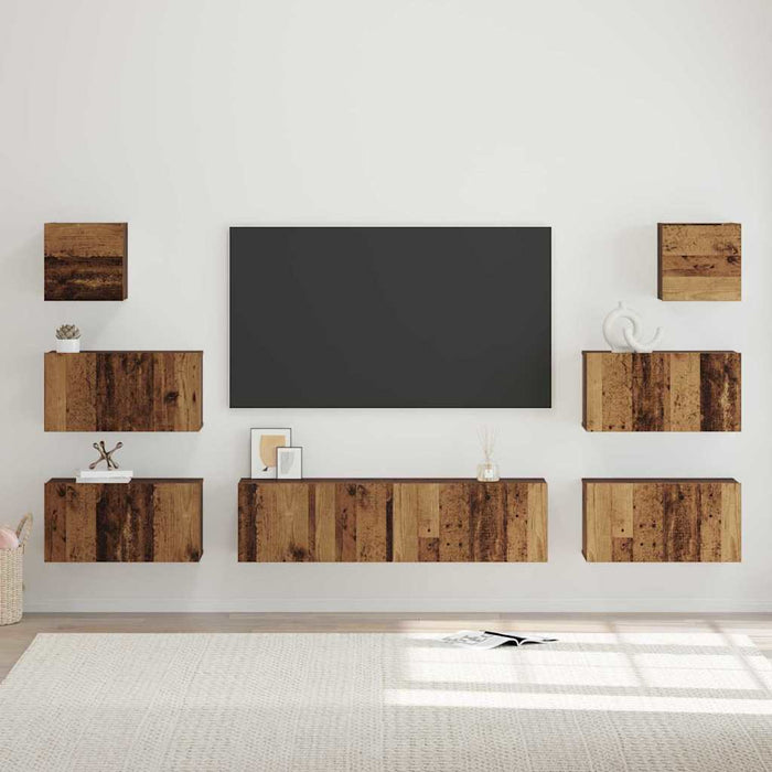 Set comodă TV Pe perete 8 pcs Lemn Vechi Lemn compozit - WALTI WALTI