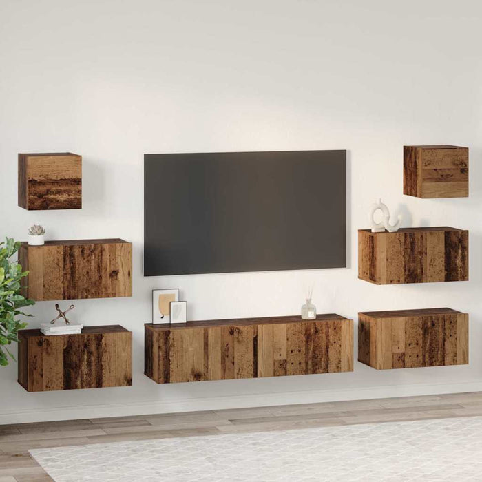 Set comodă TV Pe perete 8 pcs Lemn Vechi Lemn compozit - WALTI WALTI