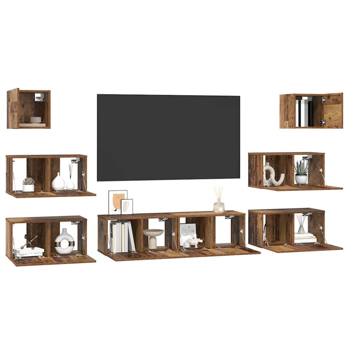 Set comodă TV Pe perete 8 pcs Lemn Vechi Lemn compozit - WALTI WALTI