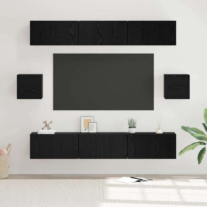 Set comodă TV Pe perete 8 pcs Stejar Negru Lemn compozit - WALTI WALTI