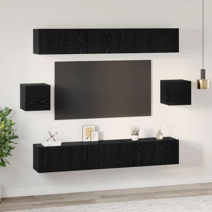 Set comodă TV Pe perete 8 pcs Stejar Negru Lemn compozit - WALTI WALTI