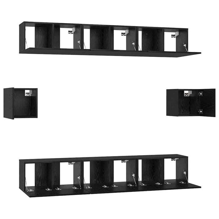 Set comodă TV Pe perete 8 pcs Stejar Negru Lemn compozit - WALTI WALTI