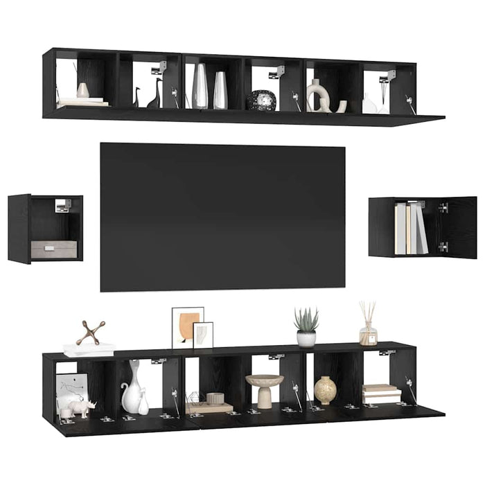 Set comodă TV Pe perete 8 pcs Stejar Negru Lemn compozit - WALTI WALTI