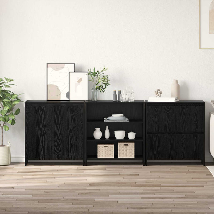 Bufet 3 pcs Stejar Negru 70 x 41 x 75 cm Lemn compozit - WALTI WALTI